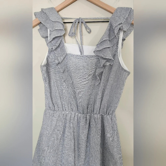 Andree By Unit Dress Women's Size‎ M Blue White Stripe Ruffle Sleeveless - Picture 6 of 8